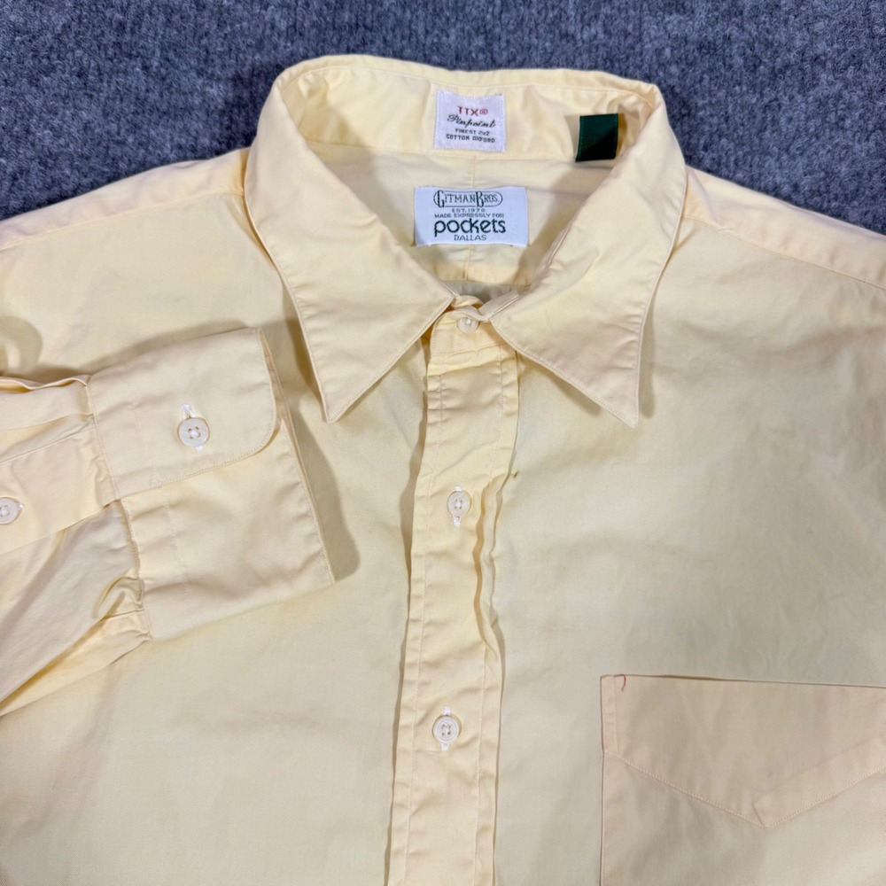 VTG Gitman Bros Dress Shirt Pinpoint Oxford Mens 17 35 Yellow Cotton USA GUC